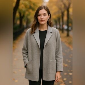 Eileen Fischer boiled wool open front two tone jacket gray light beige L